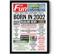 Stuff4 24th Birthday Poster Framed, Born In 2002 Newspaper