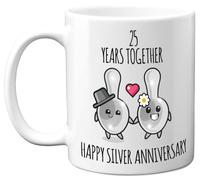 25th Anniversary Mug Gift for Men Women - 25 Years Together - Happy Silver Anniversary Wedding for Husband Wife Mum Dad Brother Sister, 11oz Ceramic Coffee Mugs Gifts