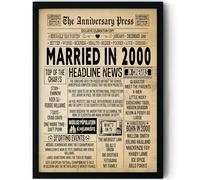 Stuff4 25th Anniversary Poster Framed - Married In 2000 Newspaper - Happy 25 Wedding Anniversary for Men Women Retro Vintage Gifts Back In 2000, 8x10 Inch Anniversaries Posters