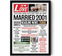 Stuff4 25th Anniversary Poster Framed, Married In 2001 Newspaper | Happy 25th Wedding Anniversary for Women and Men Vintage Gifts Retro Back In 2001, 8x10 Inch Anniversaries Posters