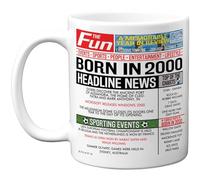 Stuff4 25th Birthday Mug Gift for Men Women - Born in 2000 Newspaper - Happy 25 Birthday Gifts for Son Daughter Cousin Vintage Retro Back in 2000 Age Twenty-Five Bday, 11oz Ceramic Coffee Mugs
