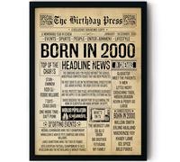 Stuff4 26th Birthday Poster Framed - Born In 2000 Vintage Newspaper - Happy 26th Birthday Gifts for Women Men Retro Back In 2000, 8x10 Inch Decor Decoration Bday Party
