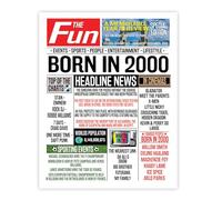 Stuff4 25th Birthday Poster Unframed - Born In 2000 Newspaper - Happy 25th Birthday Gifts for Men Women Vintage Retro Back In 2000, 8x10 Inch Twenty-Five Twenty-Fifth Bday Party Decor Decoration