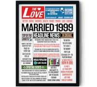 Stuff4 27th Anniversary Poster Framed - Married In 1999 Newspaper - Happy 27th Wedding Anniversary for Men Women Vintage Gifts Retro Back In 1999, 8x10 Inch Anniversaries Posters