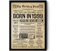Stuff4 27th Birthday Poster Framed - Born In 1999 Vintage Newspaper - Happy 27th Birthday Gifts for Women Men Retro Back In 1999, 8x10 Inch Decor Decoration Bday Party
