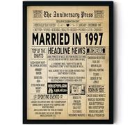 Stuff4 28th Anniversary Poster Framed - Married In 1997 Newspaper - Happy 28 Wedding Anniversary for Men Women Retro Vintage Gifts Back In 1997, 8x10 Inch Anniversaries Posters