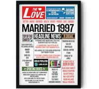 Stuff4 29th Anniversary Poster Framed - Married In 1997 Newspaper - Happy 29th Wedding Anniversary for Men Women Vintage Gifts Retro Back In 1997, 8x10 Inch Anniversaries Posters