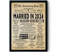 Stuff4 2nd Anniversary Poster Framed - Married In 2024 - Happy 2 Wedding Anniversary for Men Women Retro Vintage Gifts Back In 2024, 8x10 Inch Anniversaries Posters