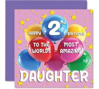 Stuff4 2nd Daughter Birthday Card - World's Most Amazing Daughter - Happy 2nd Birthday Card for Daughter from Mum Dad, 145mm x 145mm Age 2 Two Greeting Cards for Daughter, GCARD-145-BSTARS-BDD02-FBA