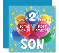 Stuff4 2nd Son Birthday Card - World's Most Amazing Son - Happy 2nd Birthday Card from Mum Dad, 145mm Age 2 Greeting Cards for Son