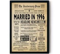 Stuff4 30th Anniversary Poster Framed - Married In 1996 Newspaper - 30 Wedding Anniversary for Men Women Retro Vintage Gifts Back In 1996, 8x10 Inch Anniversaries Posters