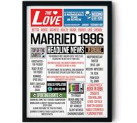 Stuff4 30th Anniversary Poster Framed - Married In 1996 Newspaper - Happy 30th Wedding Anniversary for Men Women Vintage Gifts Retro Back In 1996, 8x10 Inch Anniversaries Posters