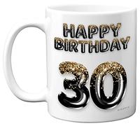 30th Birthday Gift for Men - Black Gold Glitter Balloons - Happy Birthday Mug Present for 30 Year Old Son Brother Colleague Cousin Friend, 11oz Ceramic Dishwasher Safe Coffee Mugs Cup