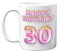 30th Birthday Gift for Women - Pink Purple Glitter Balloons - Happy Birthday Mug Present for 30 Year Old Daughter Sister Colleague Cousin Friend, 11oz Ceramic Dishwasher Safe Coffee Mugs Cup