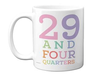 Stuff4 30th Birthday Mug - 29 and Four Quarters Pastel Numbers Design - Quirky Milestone Celebration - 11oz Ceramic Gloss Mug