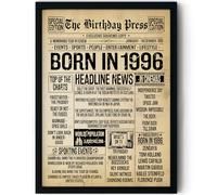 Stuff4 30th Birthday Poster Framed - Born In 1996 Vintage Newspaper - Happy 30th Birthday Gifts for Women Men Retro Back In 1996, 8x10 Inch Decor Decoration Bday Party
