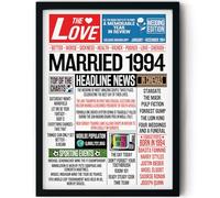 Stuff4 32nd Anniversary Poster Framed - Married In 1994 Newspaper - Happy 32nd Wedding Anniversary for Men Women Vintage Gifts Retro Back In 1994, 8x10 Inch Anniversaries Posters