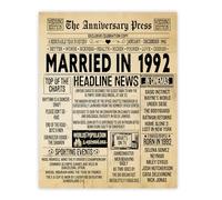 Stuff4 33rd Anniversary Poster Unframed - Married In 1992 Newspaper - Happy 33 Wedding Anniversary for Men Women Retro Vintage Gifts Back In 1992, 8x10 Inch Anniversaries Posters
