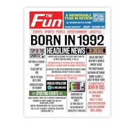 Stuff4 33rd Birthday Poster Unframed - Born In 1992 Newspaper - Happy 33rd Birthday Gifts for Men Women Vintage Retro Back In 1992, 8x10 Inch Thirty-Three Thirty-Third Bday Party Decor Decoration