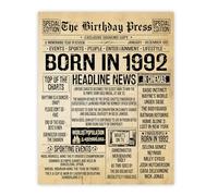 Stuff4 33rd Birthday Poster Unframed - Born In 1992 Vintage Newspaper - Happy 33rd Birthday Gifts for Women Men Retro Back In 1992, 8x10 Inch Thirty-Three Thirty-Third Decor Decoration Bday Party