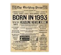 Stuff4 32nd Birthday Poster Unframed - Born In 1993 Vintage Newspaper - Happy 32nd Birthday Gifts for Women Men Retro Back In 1993, 8x10 Inch Thirty-Two Thirty-Second Decor Decoration Bday Party
