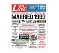 Stuff4 33rd Anniversary Poster Unframed - Married In 1992 Newspaper - Happy 33rd Wedding Anniversary for Men Women Vintage Gifts Retro Back In 1992, 8x10 Inch Thirty-Third Anniversaries Posters