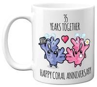35th Anniversary Mug Gift for Men Women - 35 Years Together - Happy Coral Anniversary Wedding for Husband Wife Mum Dad Brother Sister, 11oz Ceramic Coffee Mugs Gifts