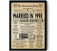 Stuff4 35th Anniversary Poster Framed - Married In 1990 Newspaper - Happy 35 Wedding Anniversary for Men Women Retro Vintage Gifts Back In 1990, 8x10 Inch Anniversaries Posters