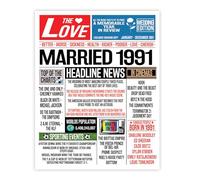Stuff4 35th Anniversary Poster Unframed - Married In 1991 Newspaper - Happy 35th Wedding Anniversary for Men Women Vintage Gifts Retro Back In 1991, 8x10 Inch Anniversaries Posters