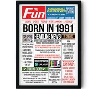 Stuff4 35th Birthday Poster Framed, Born In 1991 Newspaper