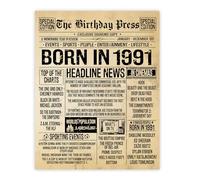 Stuff4 35th Birthday Poster Unframed, Born In 1991 Vintage Newspaper