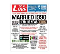 Stuff4 35th Anniversary Poster Unframed - Married In 1990 Newspaper - Happy 35th Wedding Anniversary for Men Women Vintage Gifts Retro Back In 1990, 8x10 Inch Thirty-Fifth Anniversaries Posters