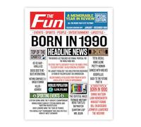 Stuff4 35th Birthday Poster Unframed - Born In 1990 Newspaper - Happy 35th Birthday Gifts for Men Women Vintage Retro Back In 1990, 8x10 Inch Thirty-Five Thirty-Fifth Bday Party Decor Decoration