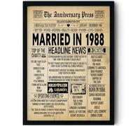 Stuff4 37th Anniversary Poster Framed - Married In 1988 Newspaper - Happy 37 Wedding Anniversary for Men Women Retro Vintage Gifts Back In 1988, 8x10 Inch Anniversaries Posters