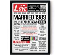 Stuff4 37th Anniversary Poster Framed - Married In 1989 Newspaper - Happy 37th Wedding Anniversary for Men Women Vintage Gifts Retro Back In 1989, 8x10 Inch Anniversaries Posters