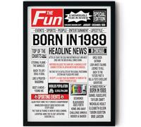 Stuff4 37th Birthday Poster Framed, Born In 1989 Newspaper