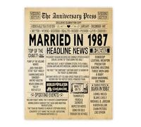 Stuff4 38th Anniversary Poster Unframed - Married In 1987 Newspaper - Happy 38 Wedding Anniversary for Men Women Retro Vintage Gifts Back In 1987, 8x10 Inch Anniversaries Posters