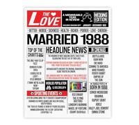 Stuff4 37th Anniversary Poster Unframed - Married In 1988 Newspaper - Happy 37th Wedding Anniversary for Men Women Vintage Gifts Retro Back In 1988, 8x10 Inch Thirty-Seventh Anniversaries Posters