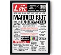 Stuff4 39th Anniversary Poster Framed - Married In 1987 Newspaper - Happy 39th Wedding Anniversary for Men Women Vintage Gifts Retro Back In 1987, 8x10 Inch Anniversaries Posters