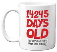 39th Birthday Mug Gift for Men Women Him Her - 14245 Days Old - Funny Adult Thirty-Nine Thirty-Ninth Happy Birthday Present for Brother Dad Mum Uncle Auntie, 11oz Ceramic Dishwasher Safe Coffee Mugs
