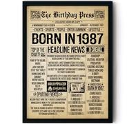 Stuff4 39th Birthday Poster Framed - Born In 1987 Vintage Newspaper - Happy 39th Birthday Gifts for Women Men Retro Back In 1987, 8x10 Inch Decor Decoration Bday Party