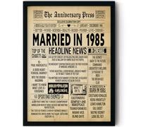Stuff4 40th Anniversary Poster Framed - Married In 1985 Newspaper - Happy 40 Wedding Anniversary for Men Women Retro Vintage Gifts Back In 1985, 8x10 Inch Anniversaries Posters
