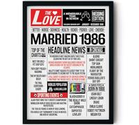 Stuff4 40th Anniversary Poster Framed, Married In 1986 Newspaper | Happy 40th Wedding Anniversary for Women and Men Vintage Gifts Retro Back In 1986, 8x10 Inch Anniversaries Posters