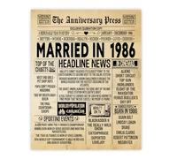 Stuff4 40th Anniversary Poster Unframed - Married In 1986 Newspaper - 40 Wedding Anniversary for Men Women Retro Vintage Gifts Back In 1986, 8x10 Inch Anniversaries Posters