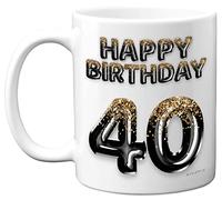 Stuff4 40th Birthday Gift for Men - Black Gold Glitter Balloons - Happy Birthday Mug Present for 40 Year Old Dad Brother Colleague Uncle Friend, 11oz Ceramic Dishwasher Safe Coffee Mugs Cup
