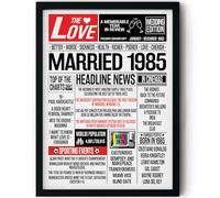 Stuff4 41st Anniversary Poster Framed - Married In 1985 Newspaper - Happy 41st Wedding Anniversary for Men Women Vintage Gifts Retro Back In 1985, 8x10 Inch Anniversaries Posters