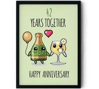 Stuff4 42nd Anniversary Poster Framed - 42 Years Together - Happy 42nd Wedding Anniversary Cute Gifts for Husband Boyfriend Girlfriend Companion Partner Wife, 8x10 Inch Anniversaries Posters
