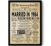 Stuff4 42nd Anniversary Poster Framed - Married In 1984 Newspaper - 42 Wedding Anniversary for Men Women Retro Vintage Gifts Back In 1984, 8x10 Inch Anniversaries Posters