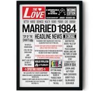 Stuff4 42nd Anniversary Poster Framed - Married In 1984 Newspaper - Happy 42nd Wedding Anniversary for Men Women Vintage Gifts Retro Back In 1984, 8x10 Inch Anniversaries Posters