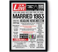 Stuff4 43rd Anniversary Poster Framed, Married In 1983 Newspaper | Happy 43rd Wedding Anniversary for Women and Men Vintage Gifts Retro Back In 1983, 8x10 Inch Anniversaries Posters